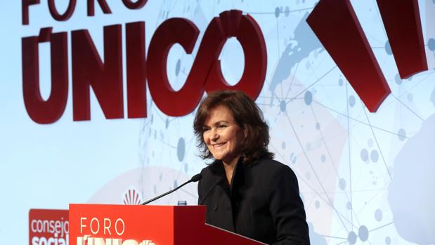 Carmen Calvo, durante la presentación del Foro Único