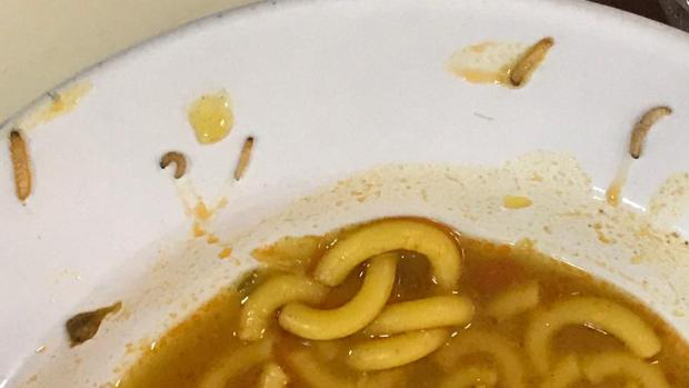 Gusanos en el plato de uno de los comensales del cuartel