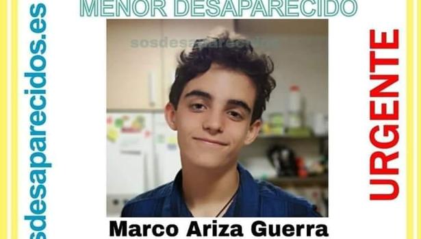 La alerta de SOS Desaparecidos con la fotografía de Marco que está circulando por redes sociales