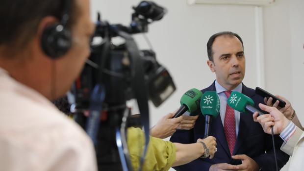 Javier Millán atiende a los medios en su visita a los juzgados de violencia en Sevilla
