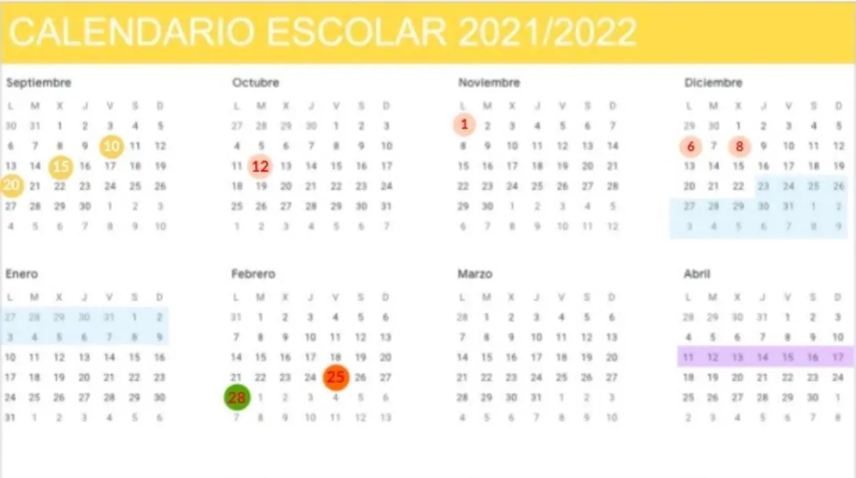 El Calendario Escolar En Sevilla Para El Año 20212022 Así Caen Los
